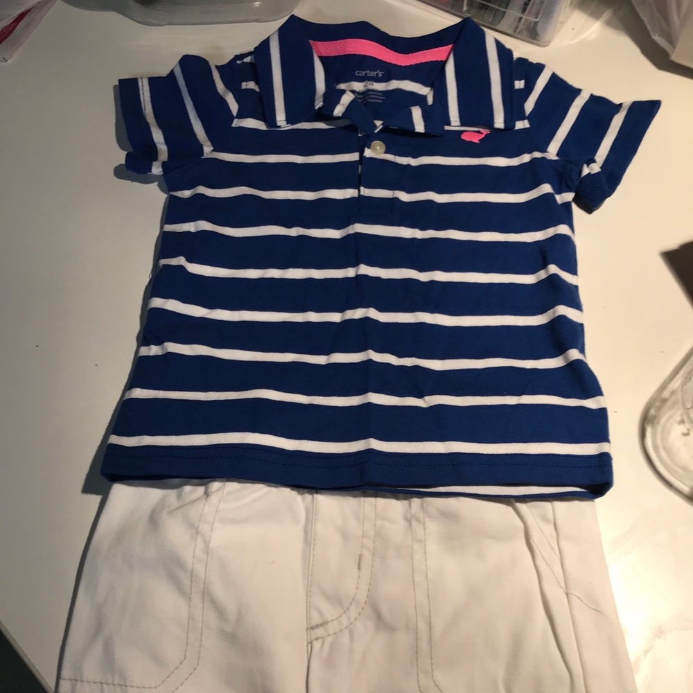 Carters White Shorts and Striped Polo Set 24 mo